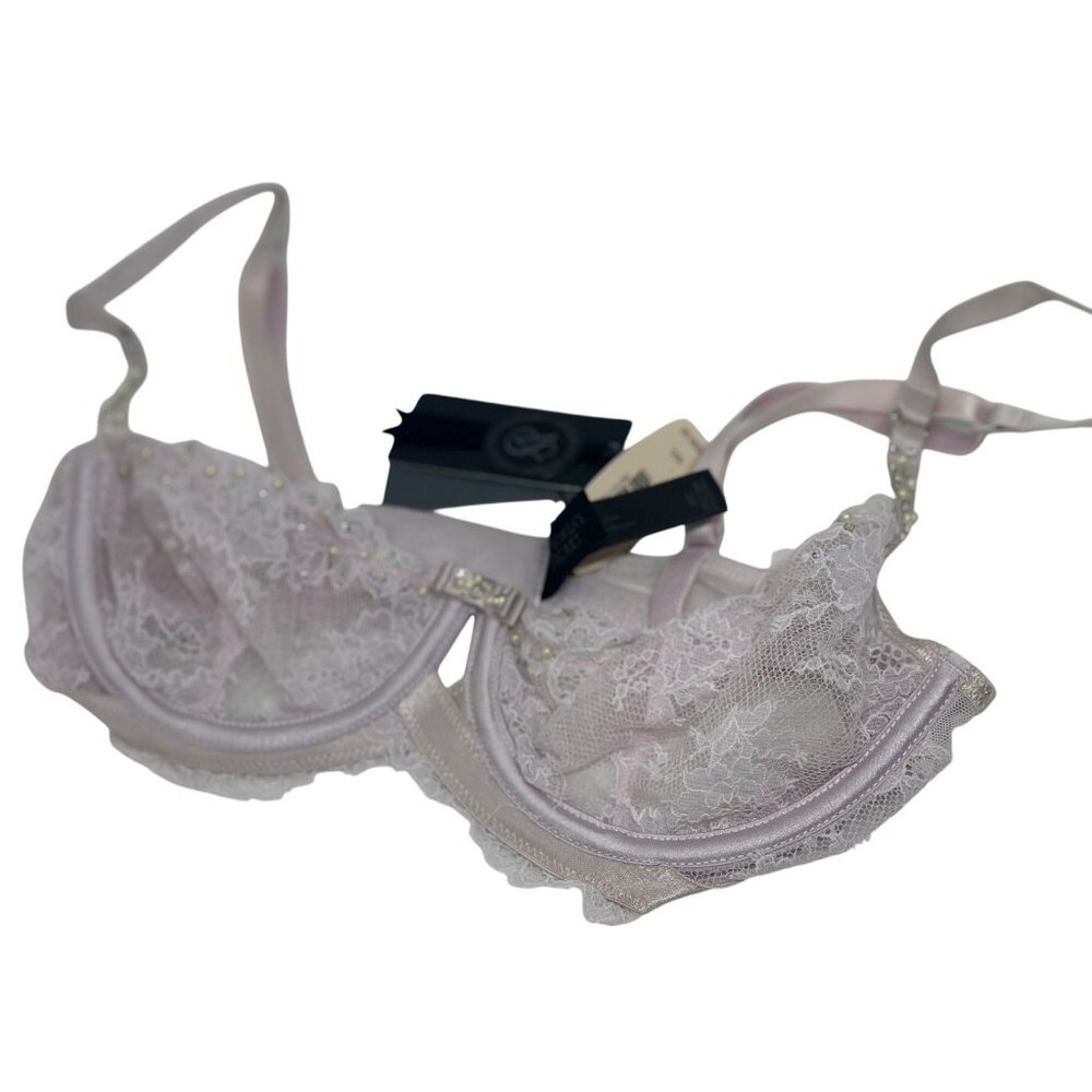 NWT Victoria’s Secret Sheer‎ Lace Bra Pearl & Rhinestone 32C Designer Collection